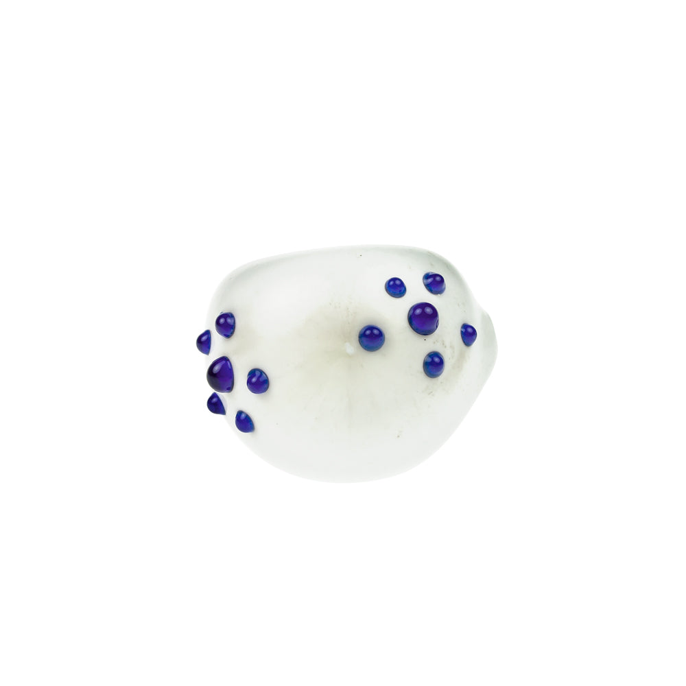 G-Spot Glass Spoon Pipe - White Glass with Abstract Grapevine Design - Front view