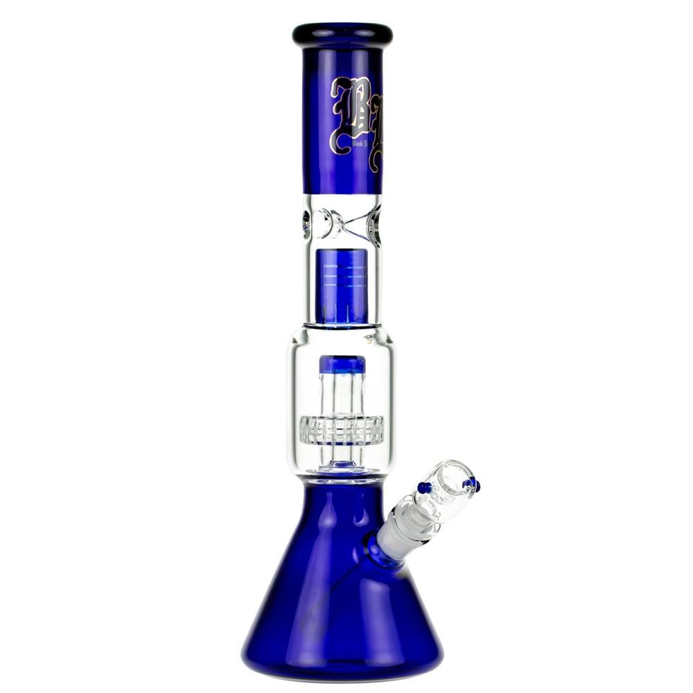 Black Leaf  Beaker Ice Bong with Drum Percolator | Boxed Set - With Herb Bowl