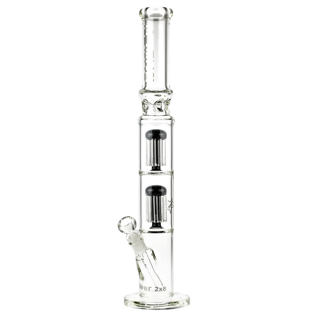 Blaze Glass Tower Straight Ice Bong with Double 8-arm Tree Perc | 7mm | Black - Side View 2