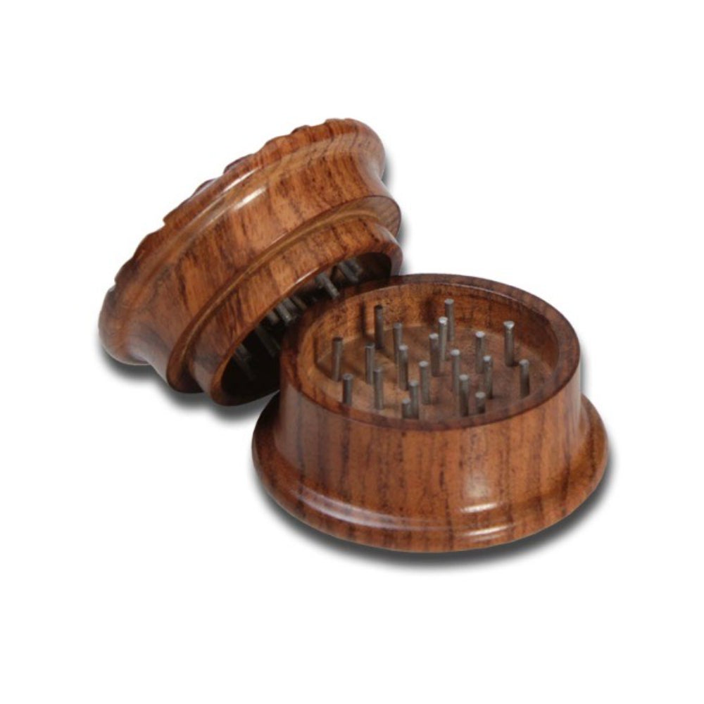Rosewood Grinder with Carved Stone Leaf Inlay | 2-Part | Open