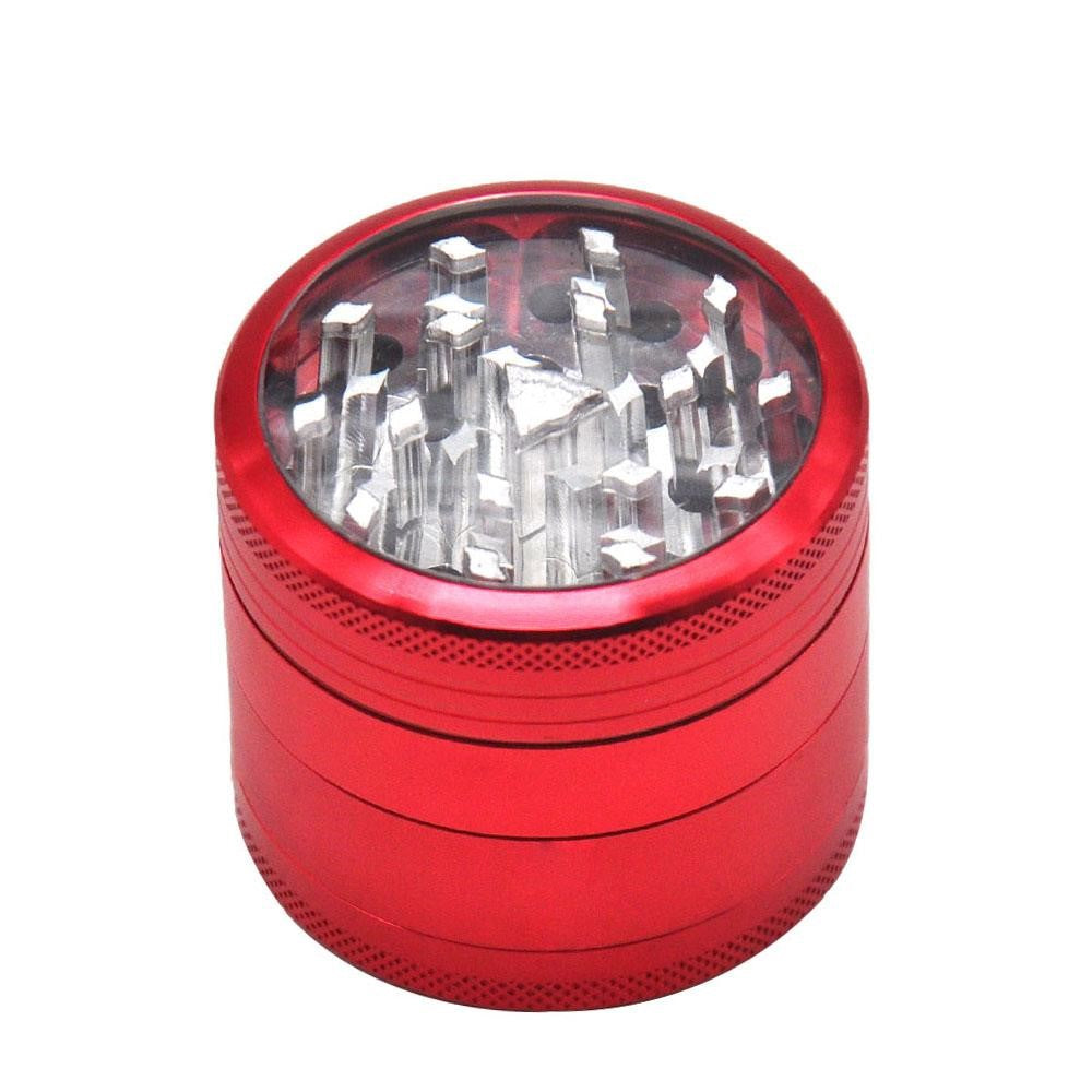 Aluminum 62mm Herb Grinder with Pollen Screen and Magnetic Window Lid | Red