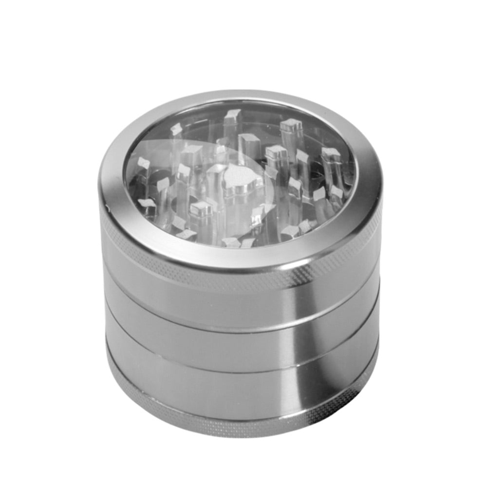 Aluminum 62mm Herb Grinder with Pollen Screen and Magnetic Window Lid