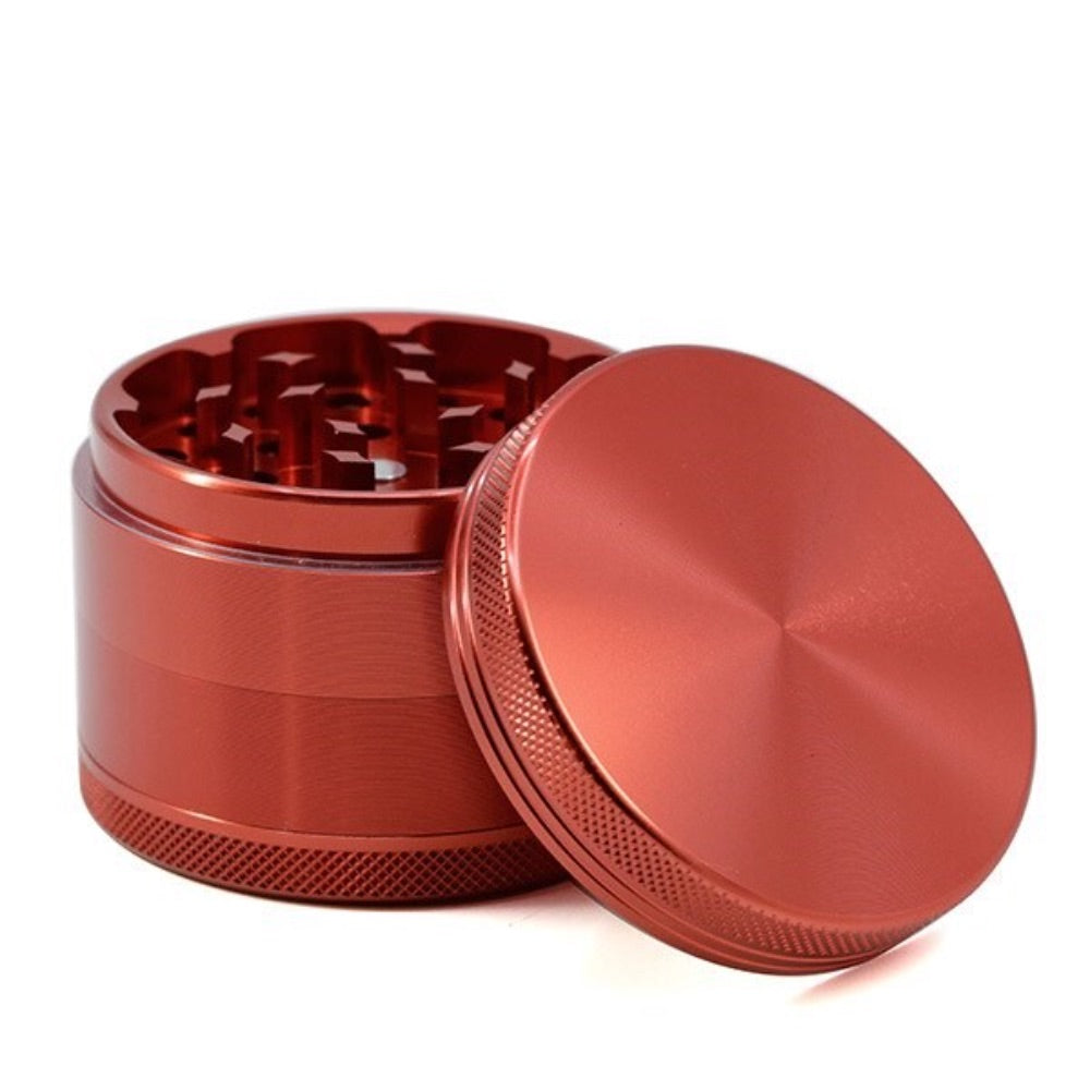 Aluminum Herb Grinder with Pollen Screen and Magnetic Lid | 55mm | Red