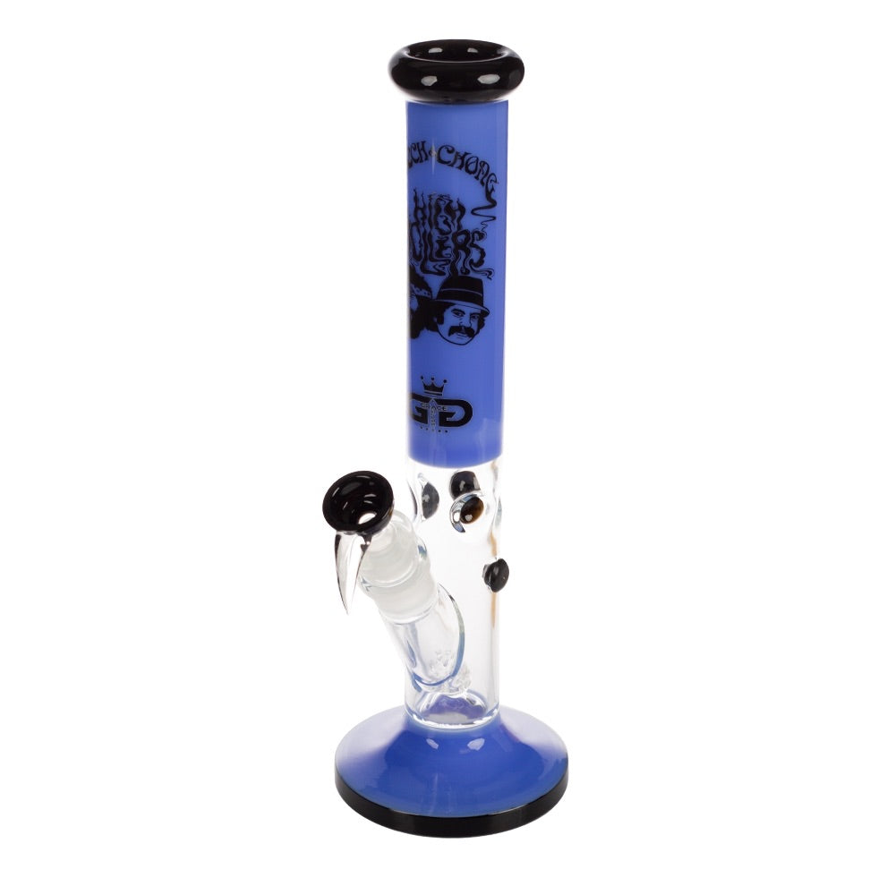 Grace Glass Cheech & Chong High Rollers Straight Tube Bong | Blue | side view 3