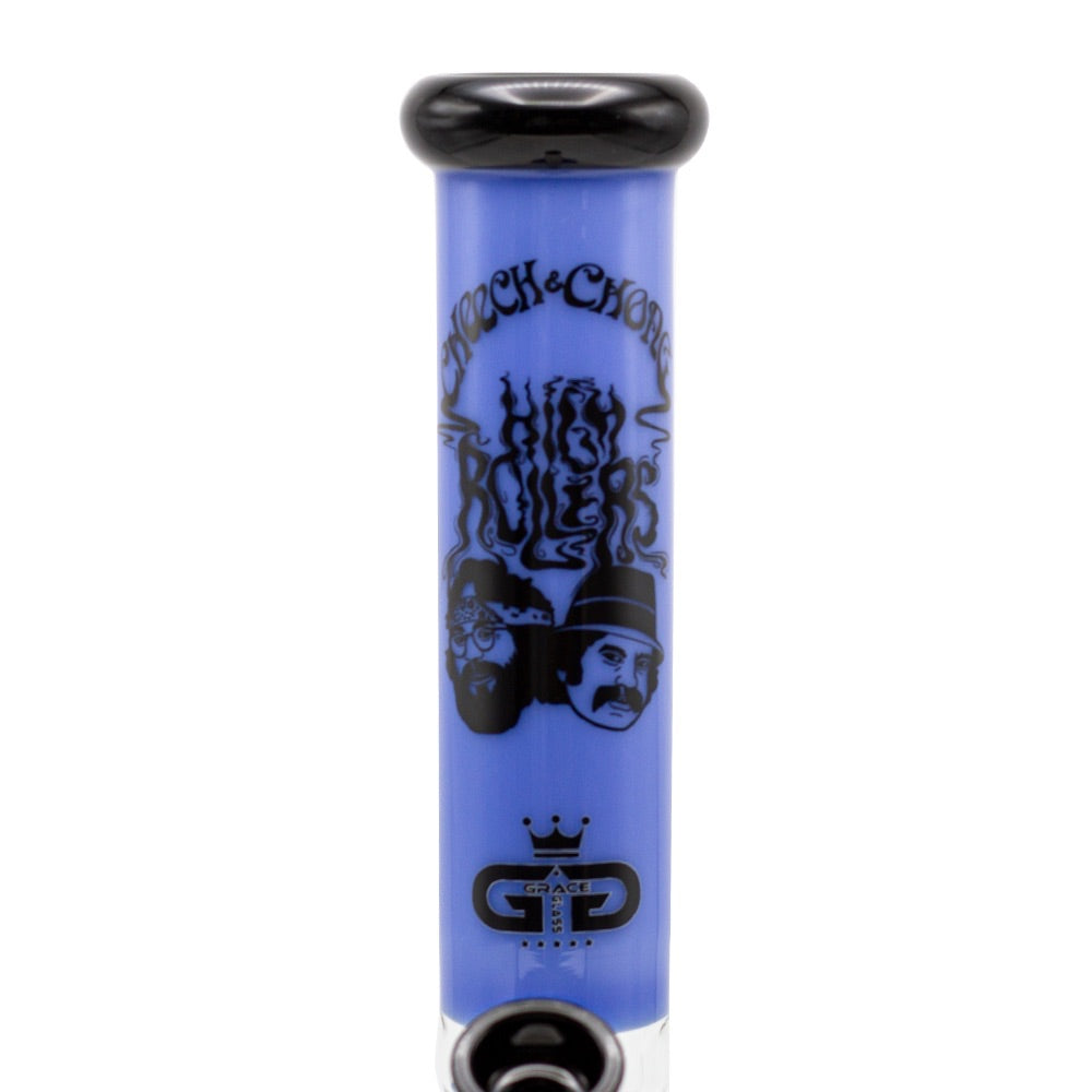 Grace Glass Cheech & Chong High Rollers Straight Tube Bong | Blue | stem view