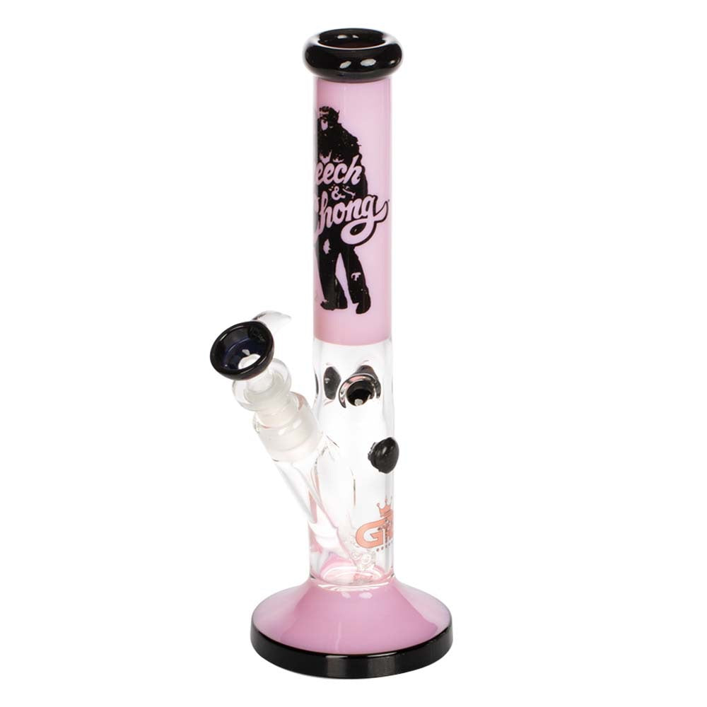 Grace Glass Cheech & Chong Peace Straight Tube Bong | Pink | side view 3