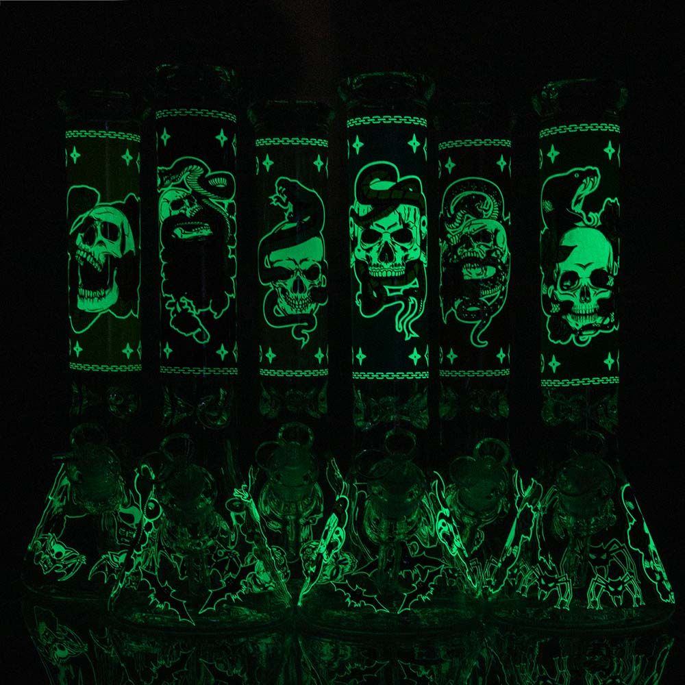 Beaker Ice Bong with Glow in the Dark Snake and Skull Print | Glow in the dark
