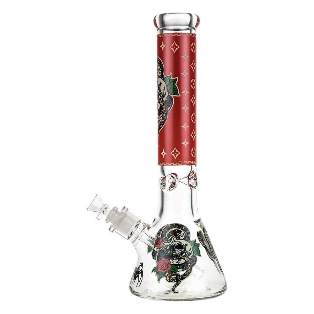 Beaker Ice Bong with Glow in the Dark Snake and Skull Print