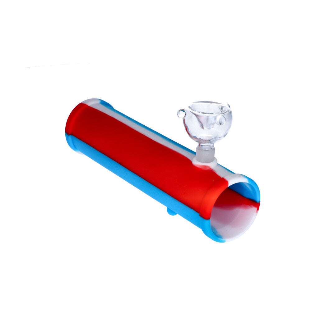 Silicone Shotgun with Glass Bowl | Random Color | Red/White/Blue - side view 1