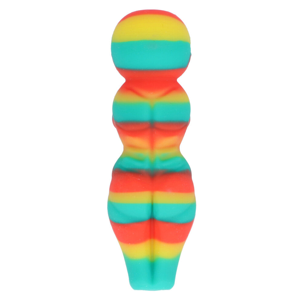 Curvy Silicone Spoon Pipe with Insert Glass Bowl | Orange/Yellow/Aqua - Bottom View