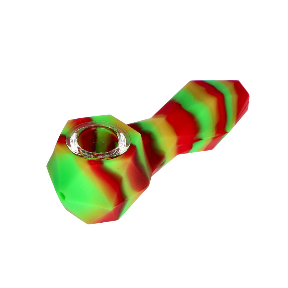 Silicone Spoon Pipe with Glass Bowl | Random Color | 4.5 Inch | green/yellow/red | side view 2