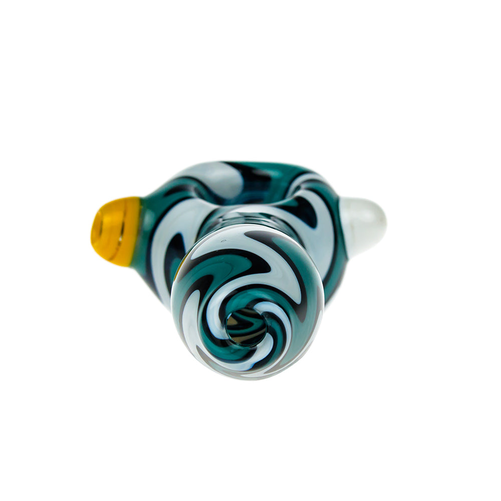 G-Spot Glass Spoon Pipe - White with Wavy Stripes and Color Carb - Back View