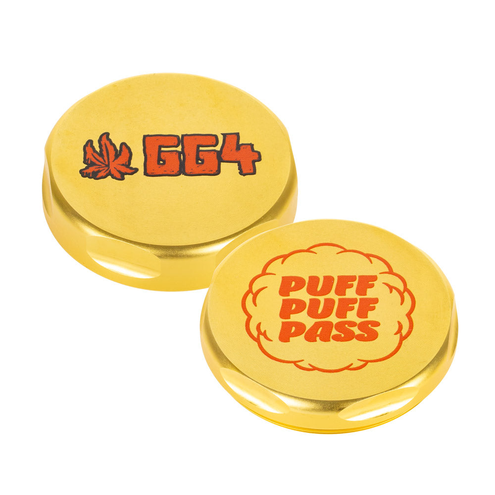 Famous Brandz Puff Puff Pass 4-Part Aluminum Herb Grinder | Gorilla Glue #4 - Logo's