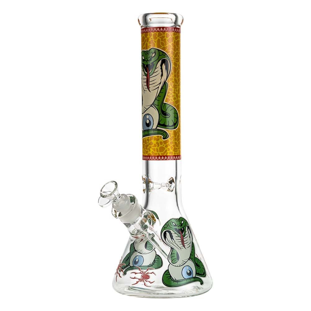 Beaker Ice Bong with Glow in the Dark Cobra Print | Yellow | Side view 1