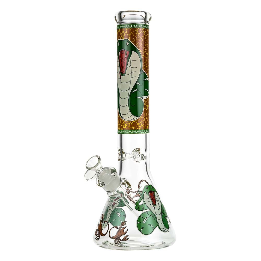 Beaker Ice Bong with Glow in the Dark Cobra Print | Brown | Side view 1