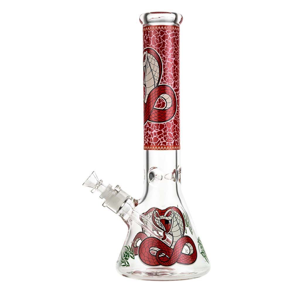 Beaker Ice Bong with Glow in the Dark Cobra Print | Red | Side view 2