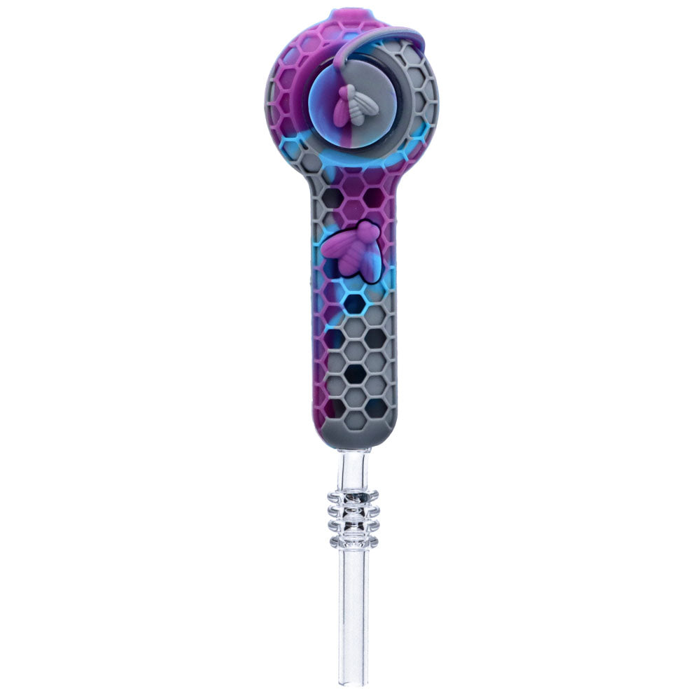 Silicone Spoon Pipe with Glass Bowl and Cap | 4 Inch | Purple/Grey | top view