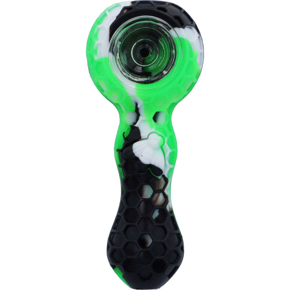 Silicone Spoon Pipe with Glass Bowl | 4.5 Inch | Random Multi-Colored | Green | top view
