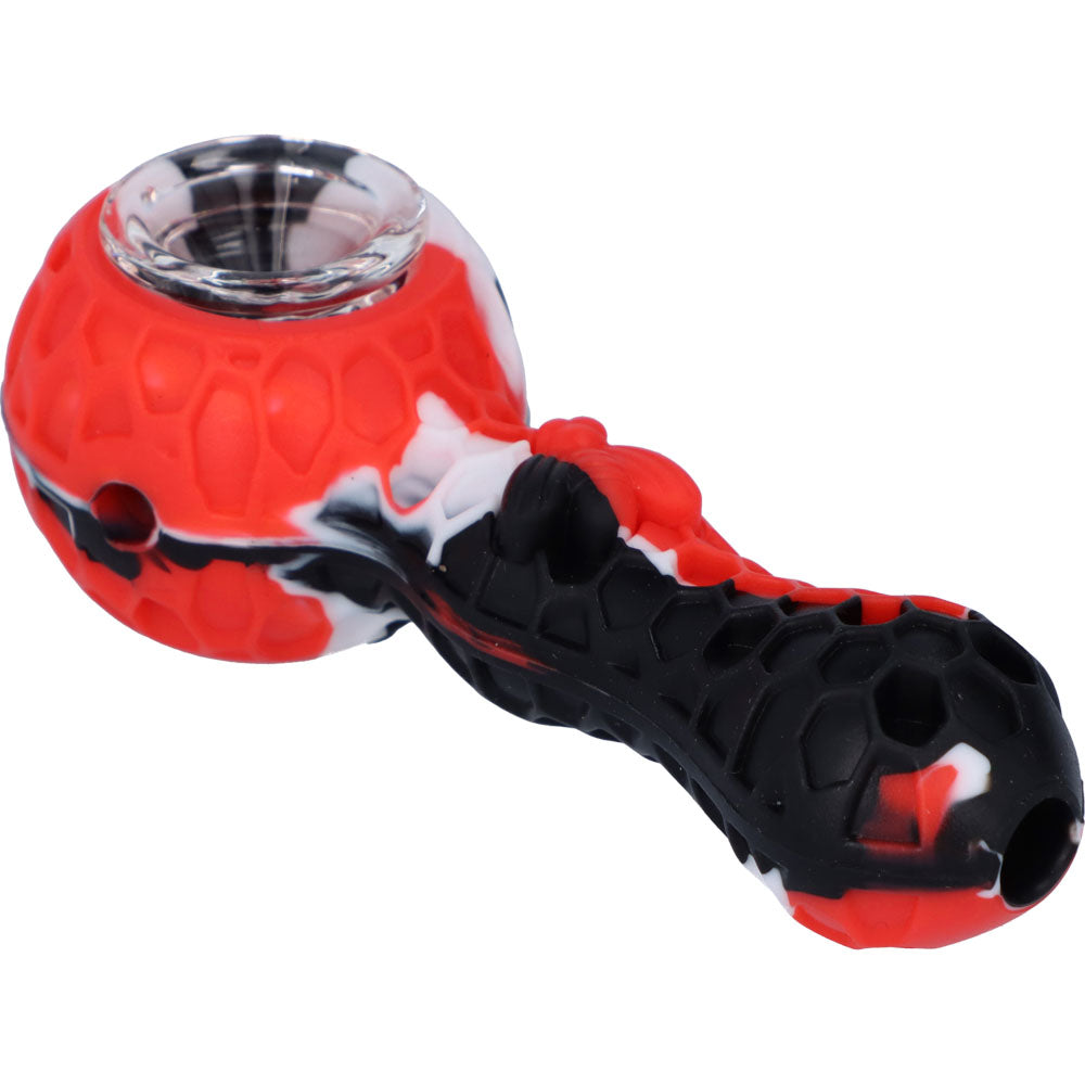 Silicone Spoon Pipe with Glass Bowl | 4.5 Inch | Random Multi-Colored | Red | side view 3