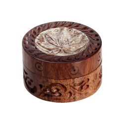 Rosewood Herb Grinder Carved Soapstone Pot Leaf Lid | 2-part | 35mm wide