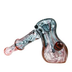 G-Spot Glass Hammer Bubbler Pipe - Clear with Red and Black Color Work