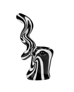 G-Spot Glass Sherlock Bubbler Pipe - Black and White Swirl - Side view 1